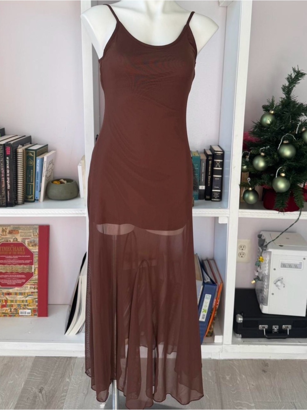 H&M Chocolate Brown Sheer Maxi Slip Dress